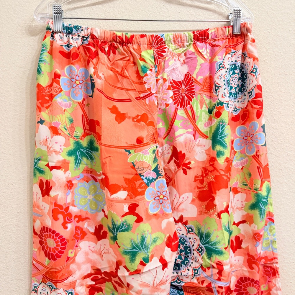 Natori Floral Pajama Pants Marrakech Garden Orange Women's Large Wide Leg - Picture 4 of 12